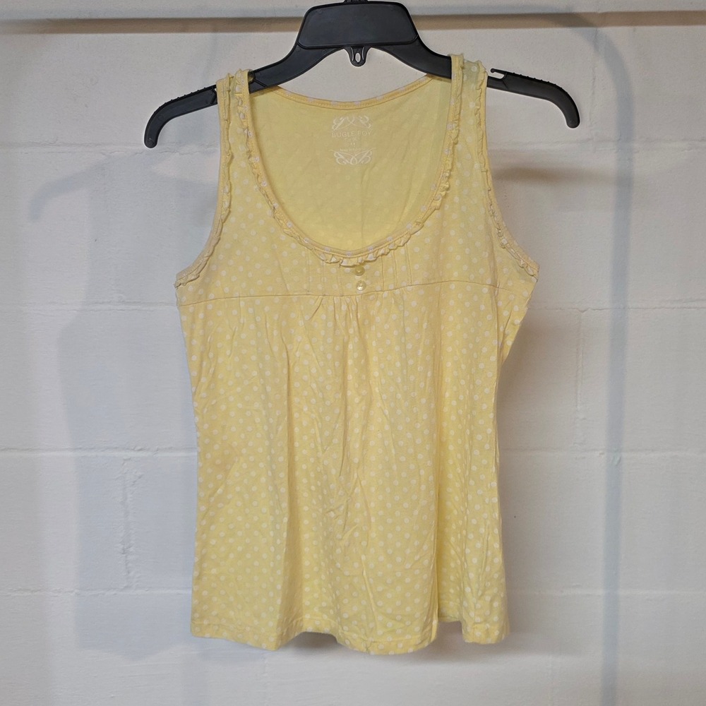 Y2K Bugle Boy For Her Yellow Polka Dot Ruffle Scoop Neck Tank Top Medium